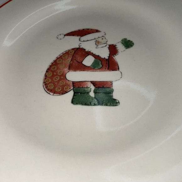 Christmas Santa Holiday Stoneware Replacement Salad Plates White Red Green set 3 - Picture 3 of 12